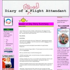 In fall 2004, Ellen Simonetti was fired for what was deemed by her employer to be inappropriate material on her blog.  She subsequently wrote a book based on her blog.